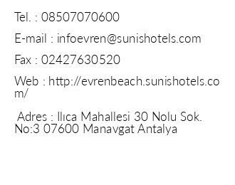 Sunis Evren Beach Resort Hotel & Spa iletiim bilgileri